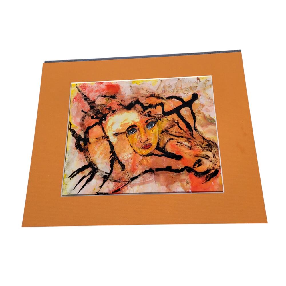 Abstract Realism Painting on Photo Paper Beautiful Orange & Black Local Artist